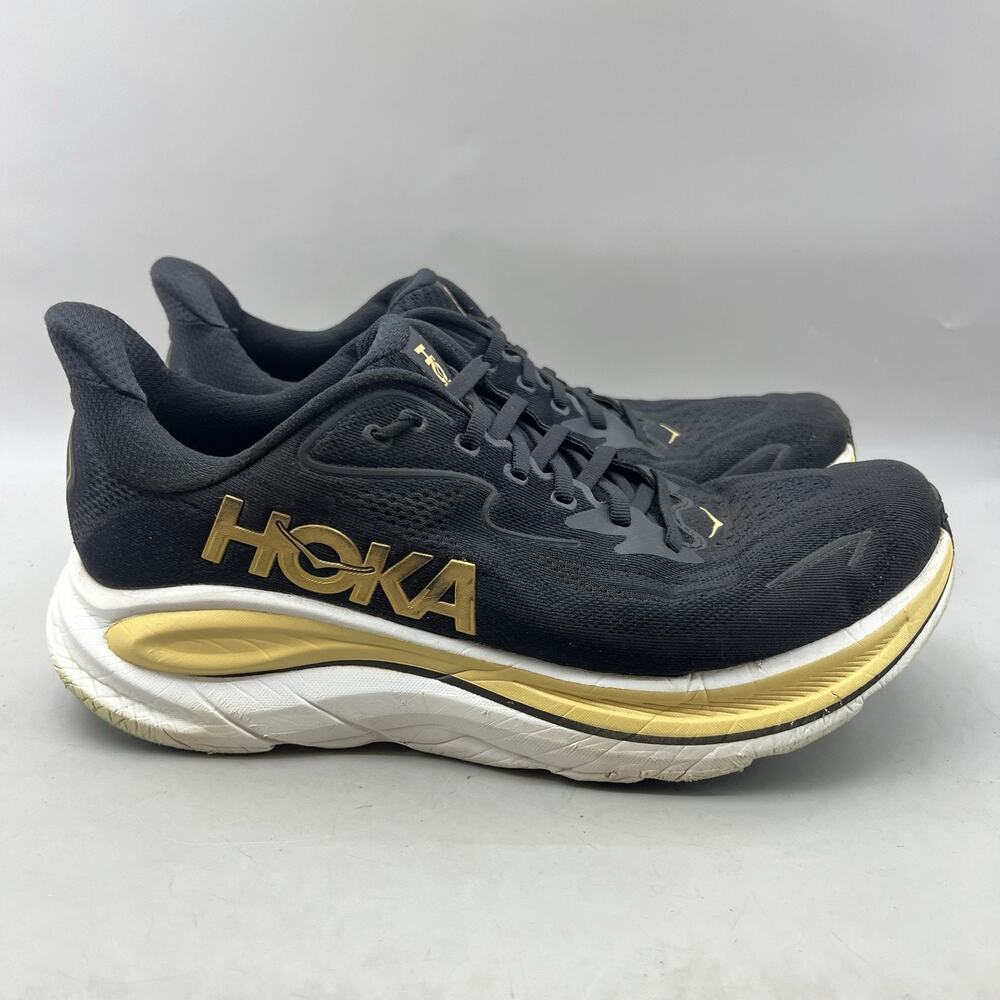 Hoka One One Clifton 10 Running Shoes Men Size 10.5 D Black Gold Comfort Sneaker